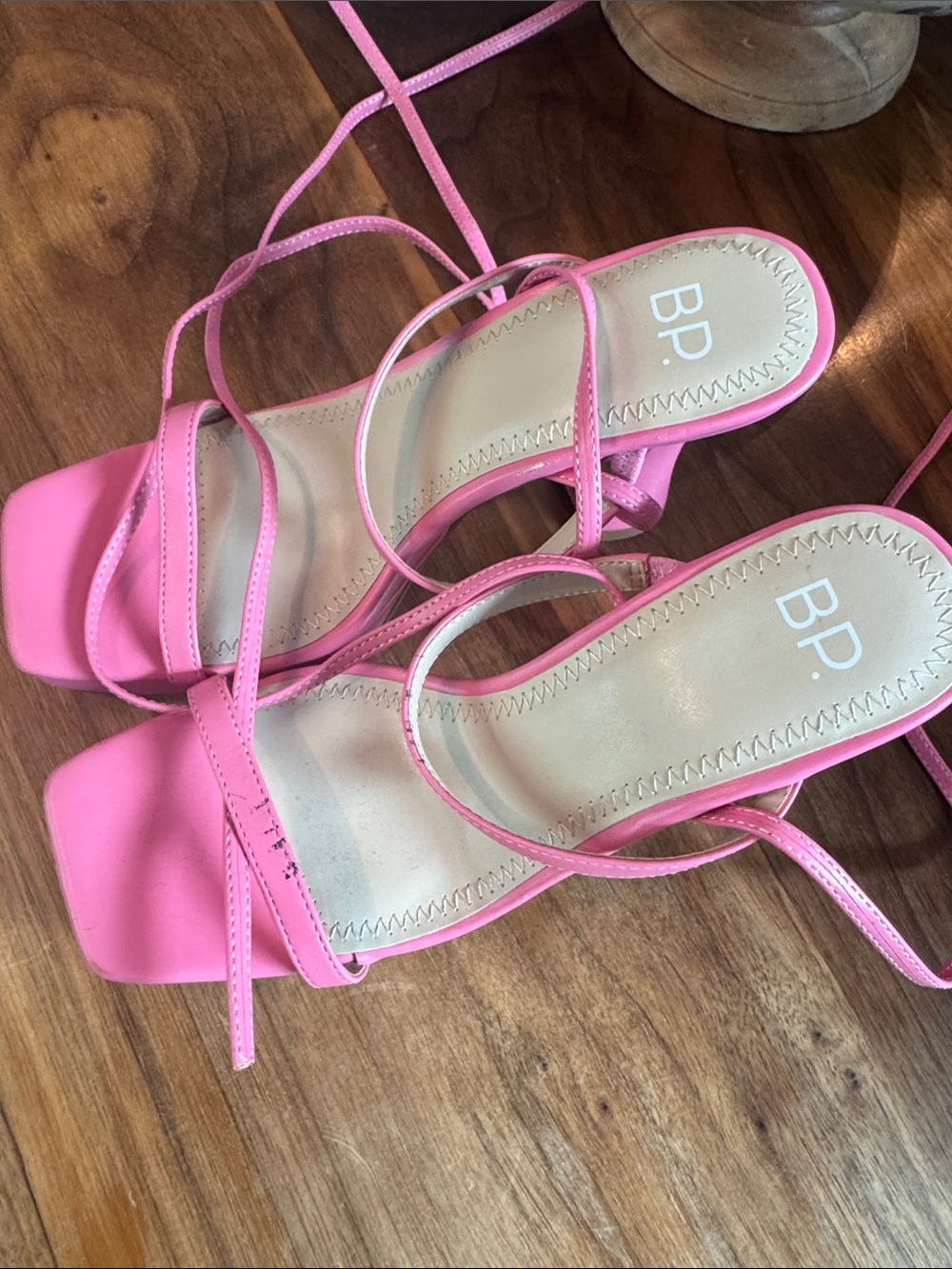 Nordstrom 6.5 Pink Lace-Up Square-Toe Heeled Sandals.